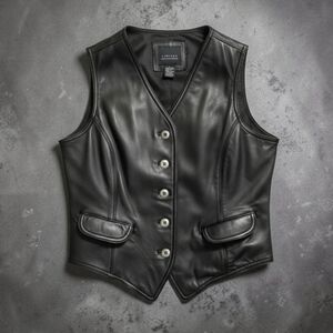 Vtg The Limited Black Leather V-Neck Button Front Biker Moto Vest! Size L